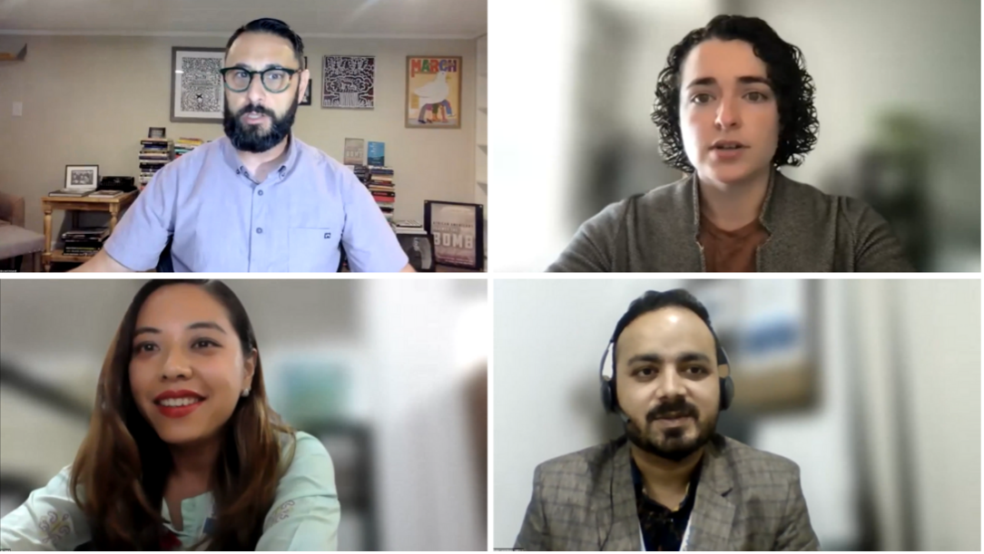 Speakers shared their expertise, activities and research on the role and impact of engaging a diverse group of stakeholders, including Dr. Vincent Intondi, (top left), Ms. Lucia Madero Murillo (top right), Ms. Monica Lama (bottom left) and Mr. Sabin Lamichhane (bottom right).  