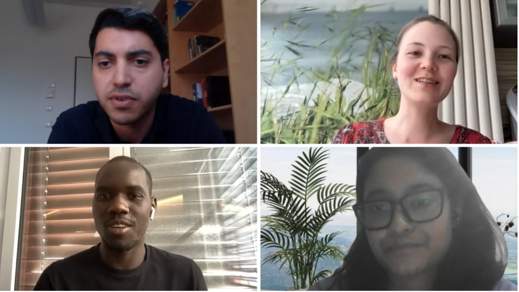 Leaders to the Future engaged in a question-and-answer session with the speakers and shared ideas in small breakout groups, including Mr. Almonteser Albalawi (top left), Ms. Isa J. Begemann (top right), Mr. Max Amanu, (bottom left) and Ms. Monalisa Hazarika (bottom right).   