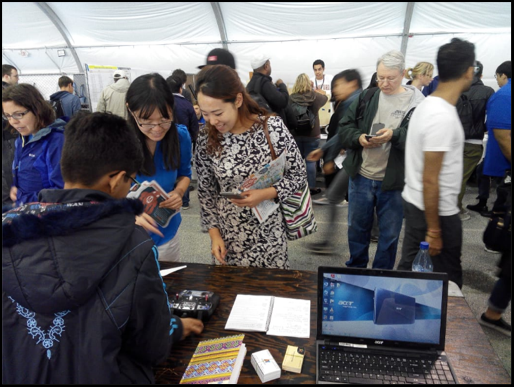 Showing off my fourth prototype of the EAGLE A7 at the 2016 Bay Area Maker Faire in San Francisco, United States.