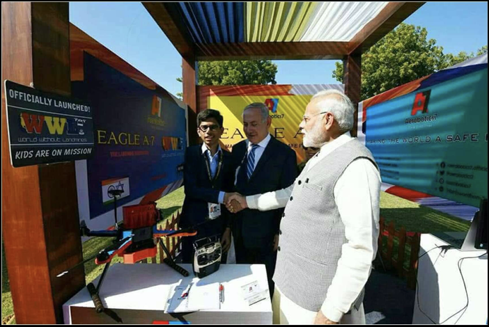 Showing my sixth prototype to the Prime Minister of India, Mr. Narendra Modi, and the Prime Minister of Israel, Mr. Benjamin Netanyahu.