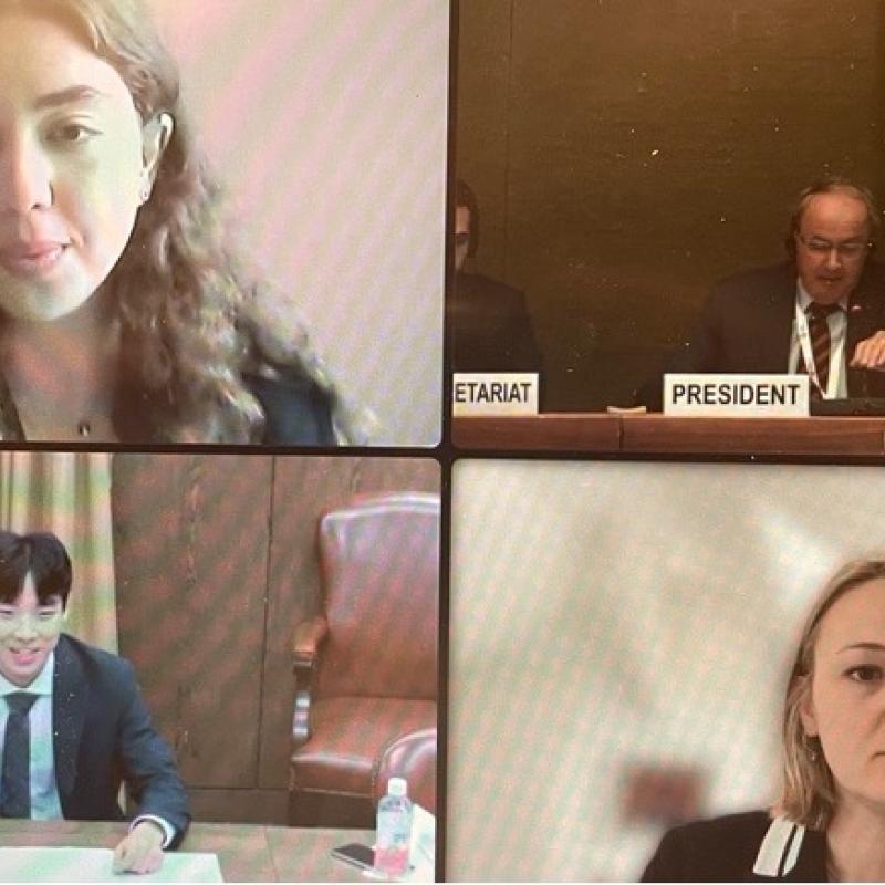 From left to right: Ms. Elif Erginyavuz, ODA Leader to the Future, OSCE-ODA Scholar, and CTBTO-CENESS Research Fellow, H.E. Ambassador Thomas Göbel, President of the Conference on Disarmament, Mr. SON Minjae, youth intern for the Disarmament and Non-proliferation Division, Ministry of Foreign Affairs of the Republic of Korea and Ms. Isa Begemann, UN Youth Champion for Disarmament and ODA Leader to the Future. 