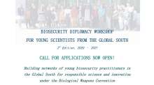 BIOSECURITY DIPLOMACY WORKSHOP FOR YOUNG SCIENTISTS FROM THE GLOBAL SOUTH 2nd Edition, 2020 – 2021 - Call for applications now open